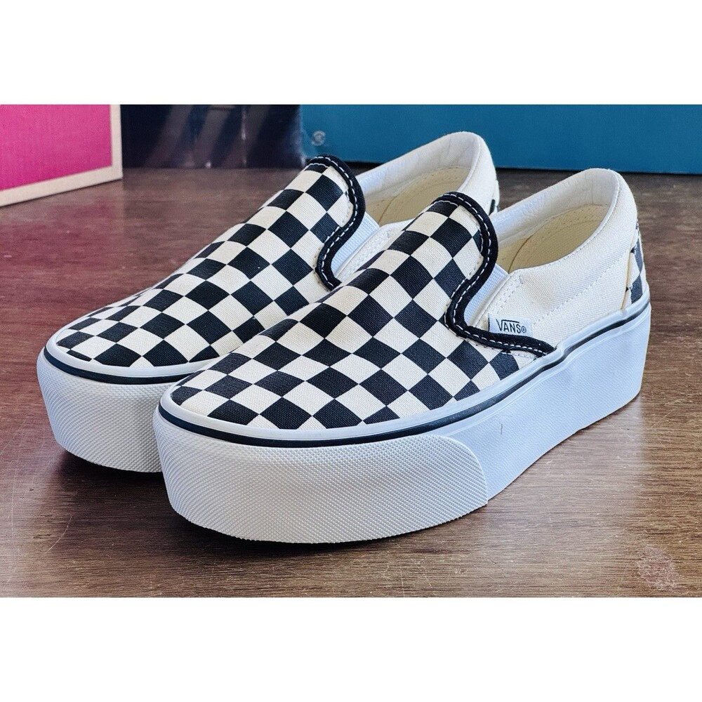 Women’s Size 8.5 Vans Stackform Slip-On Checkerboard Black White VN0A7Q5RTYQ NIB